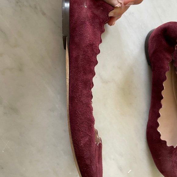 CHLOE $495 Maroon Suede Scallop Edge Ballet Flats 39. - Picture 6 of 9